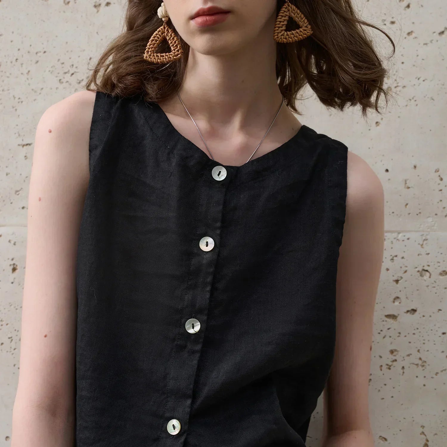 Asymmetrical linen short top