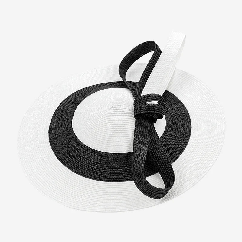 Two Tone Straw Saucer Fascinator with Oversized Bow