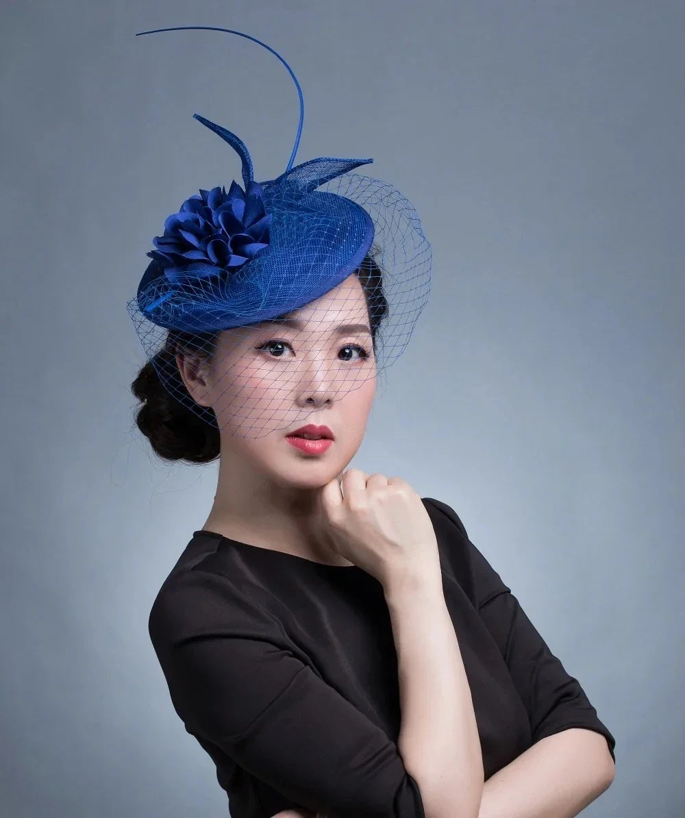 Pillbox Fascinator with Satin Flower and Birdcage Veil