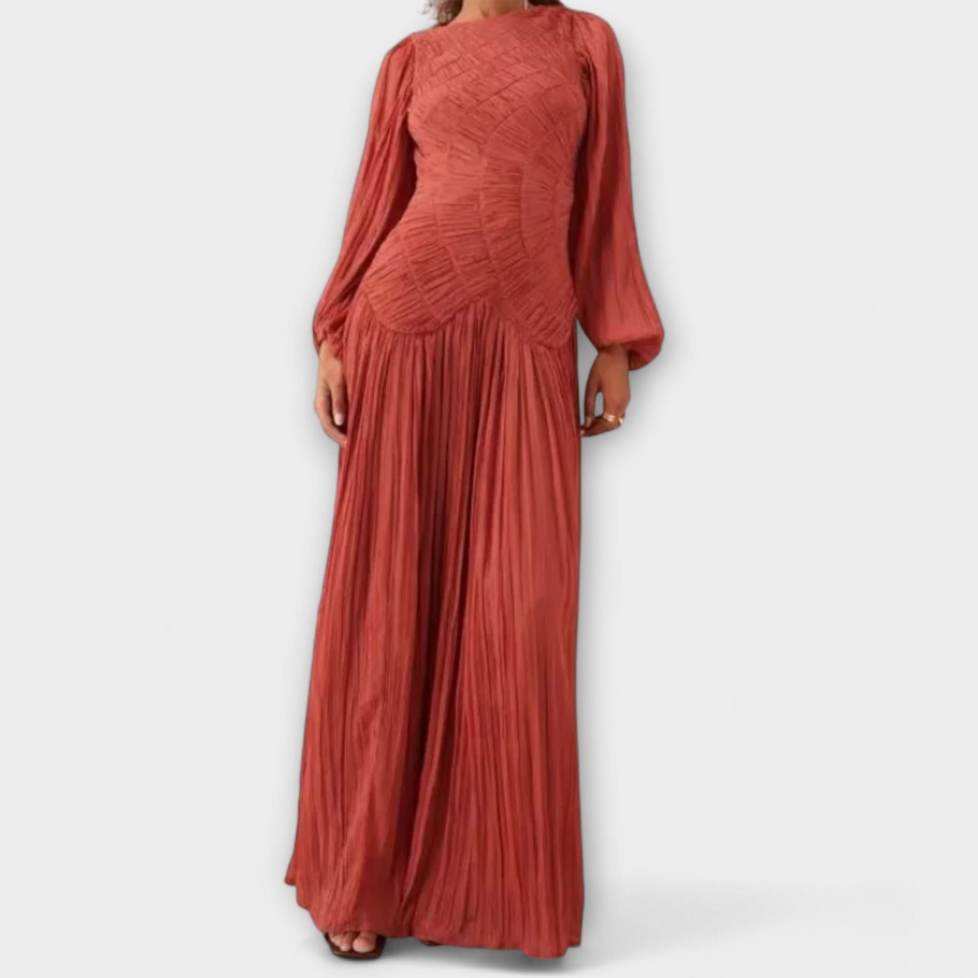 Rochie elegantă plisată cu mânecă lungă