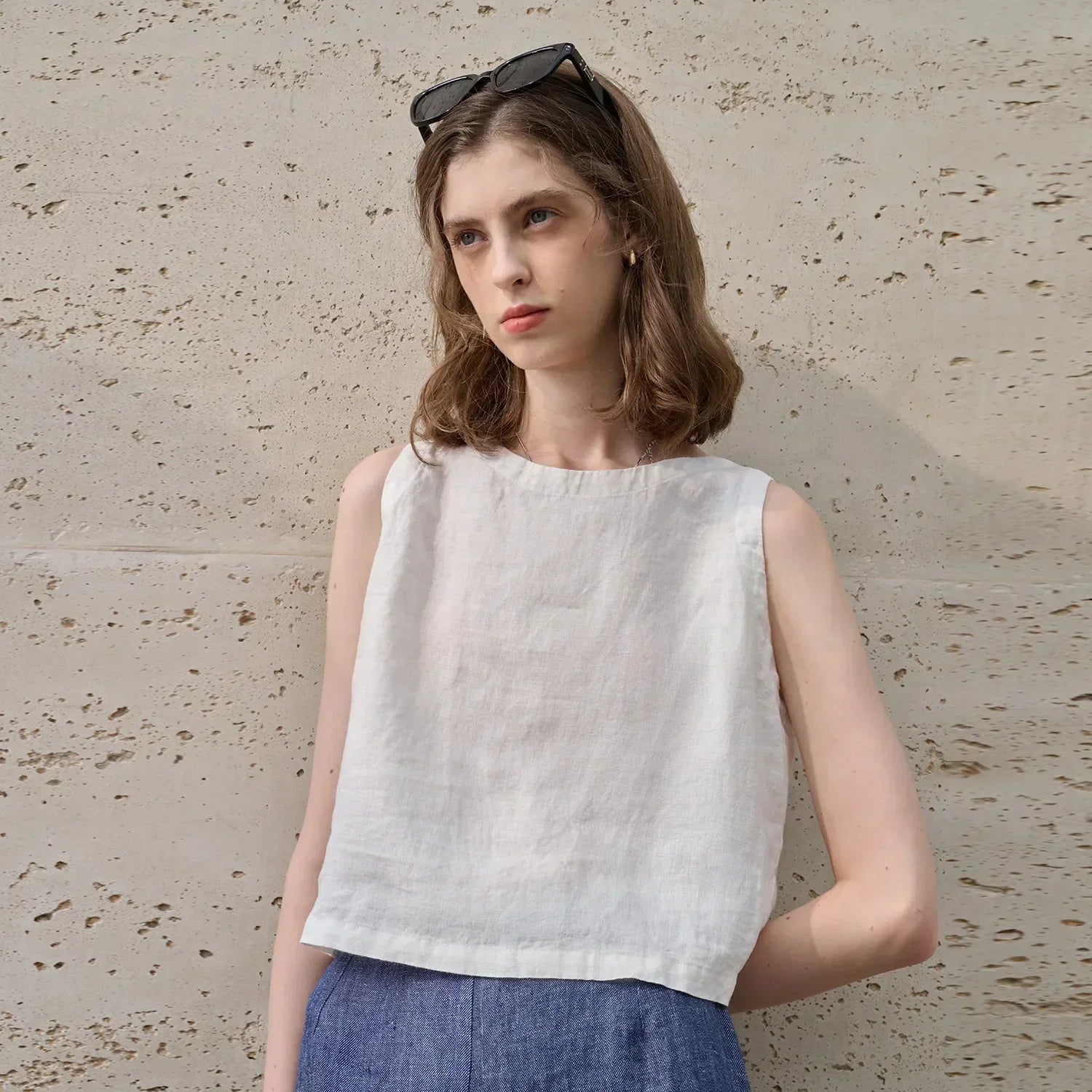 Asymmetrical linen short top