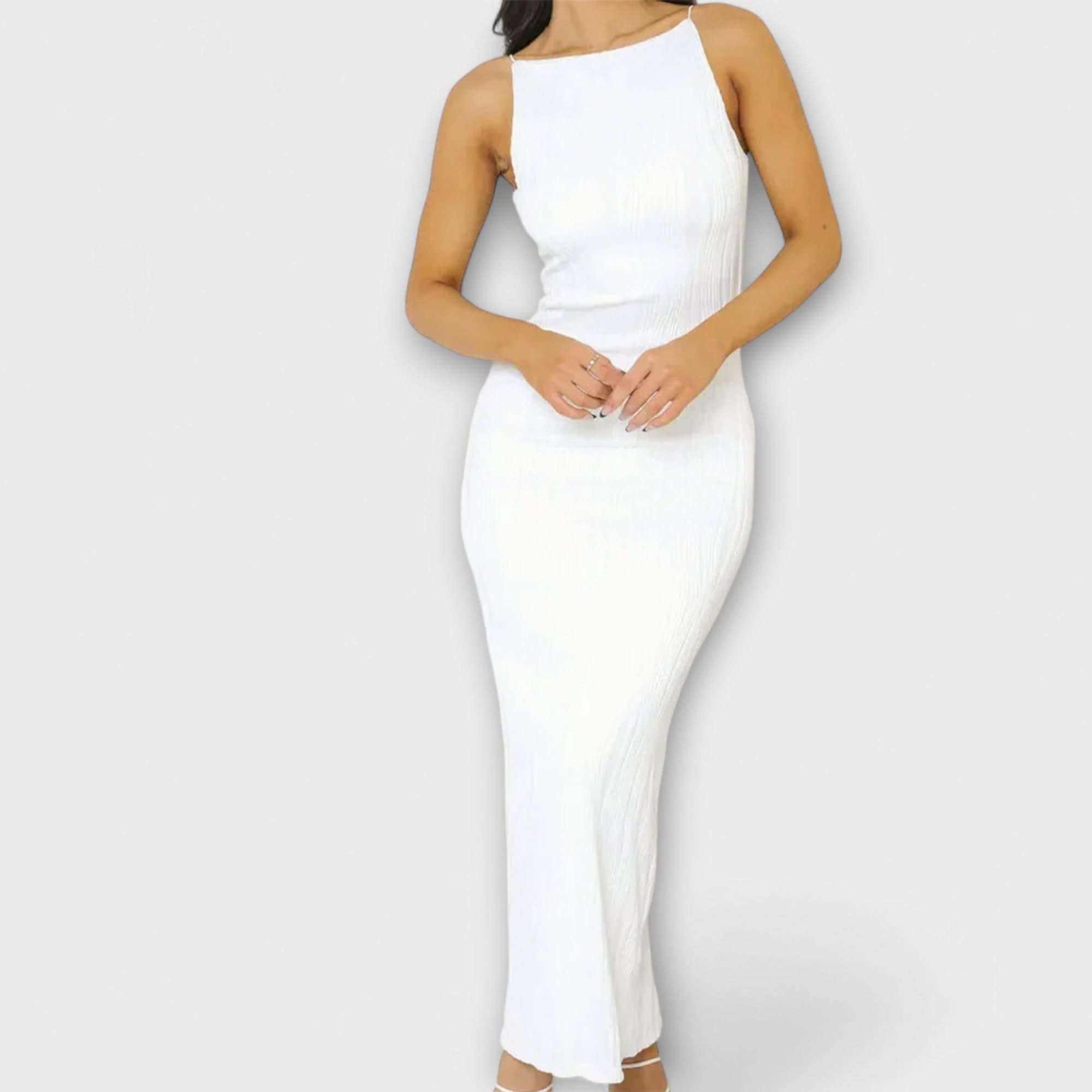 Rochie maxi elegantă fără mâneci cu plisare