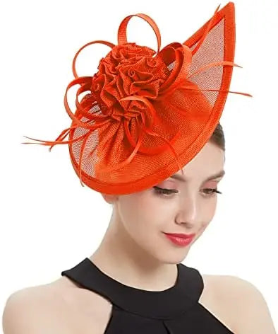 Teardrop Fascinator with Ruffled Flower and Feather Trim