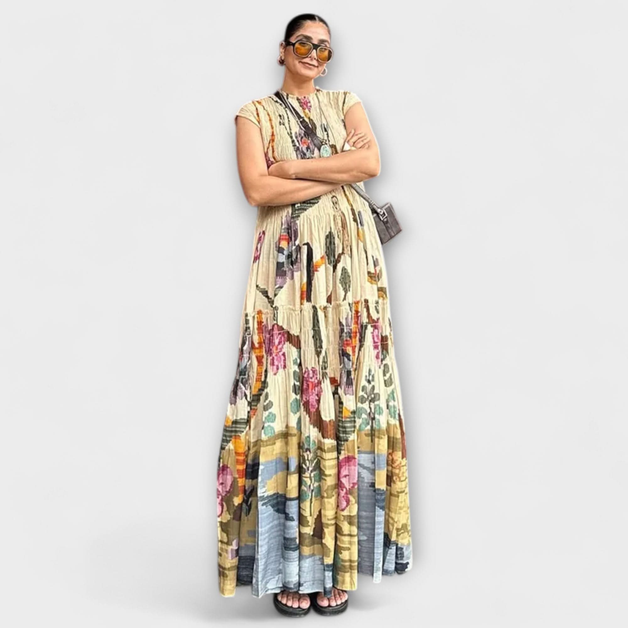 Rochie elegantă plisată cu mânecă lungă