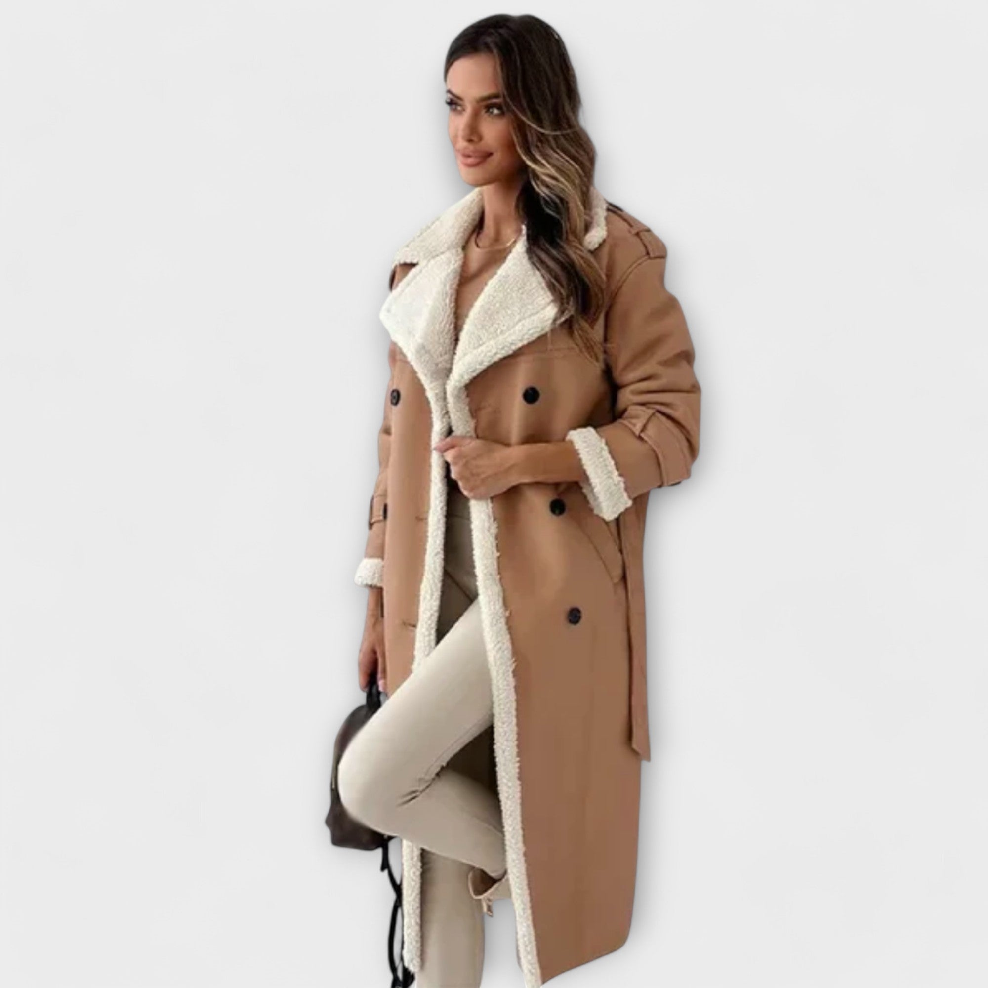 Maria – Classic long jacket with fleece lining and teddy collar