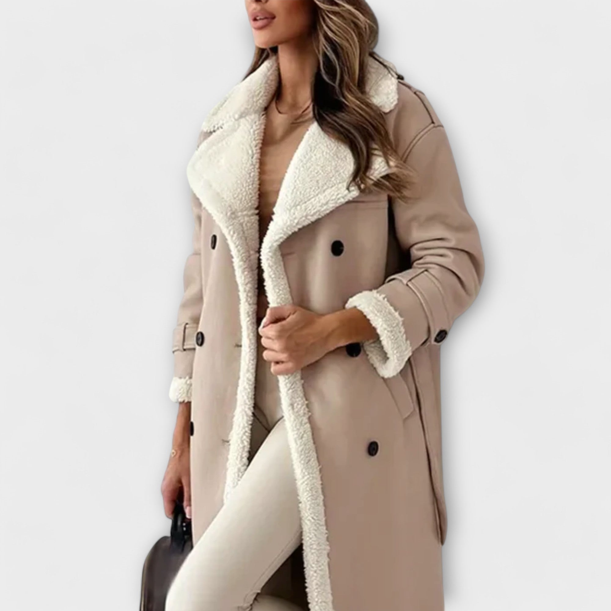 Maria – Classic long jacket with fleece lining and teddy collar