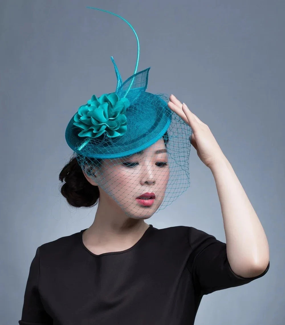 Pillbox Fascinator with Satin Flower and Birdcage Veil