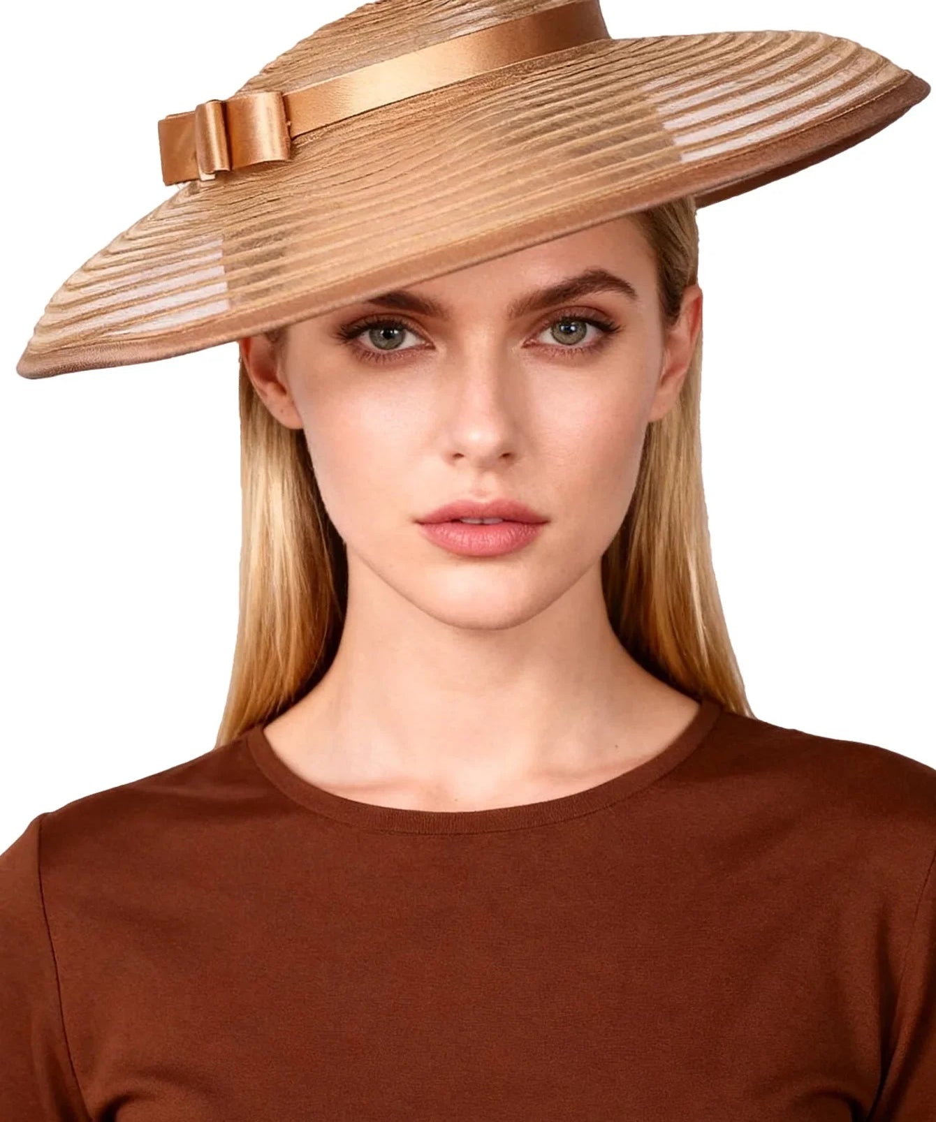 Wide Brim Pleated Church Hat with Ribbon Band