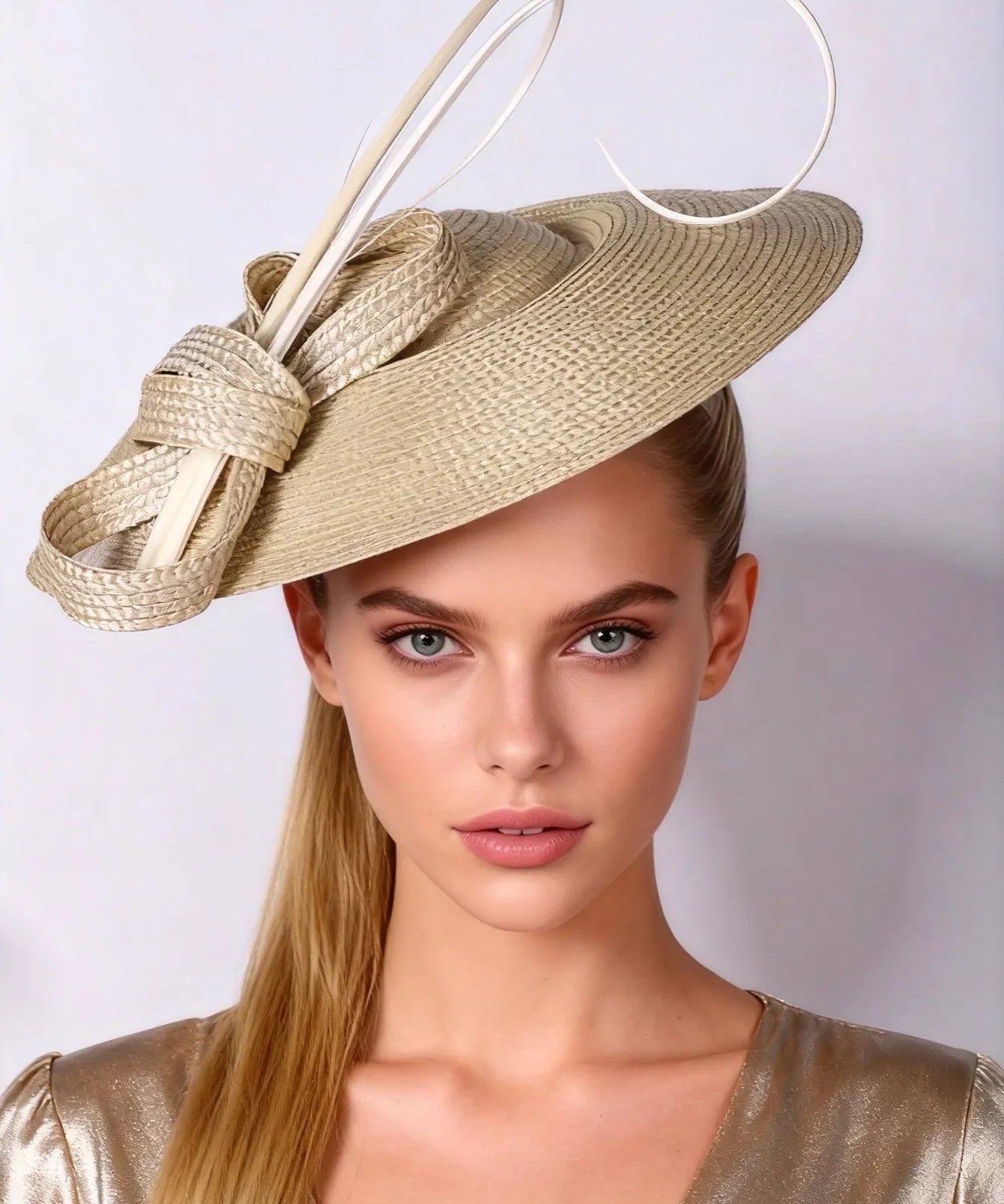 Wide Brim Saucer Hat with Contrast Bow
