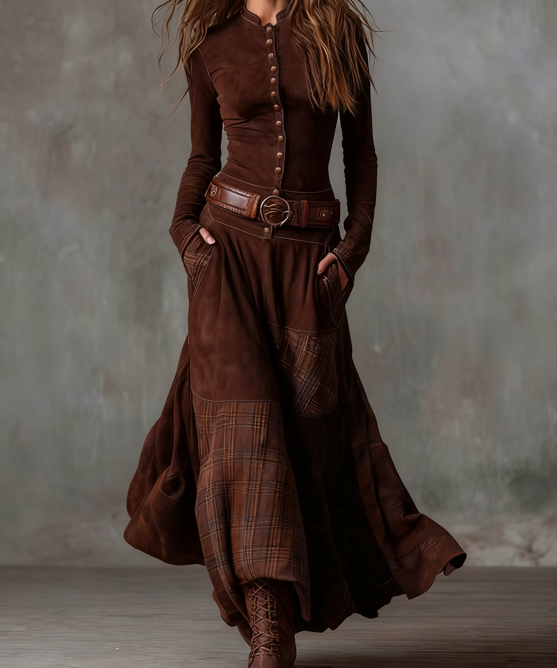Rochie maxi din suede cu curea