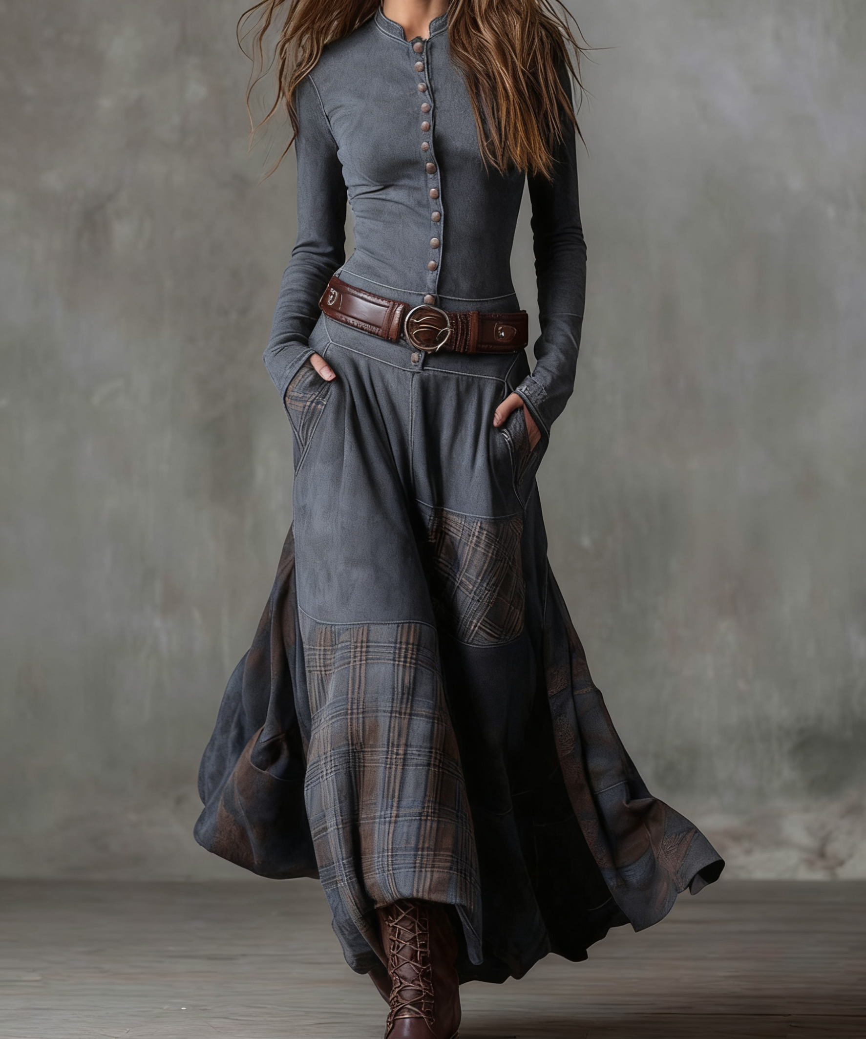 Rochie maxi din suede cu curea