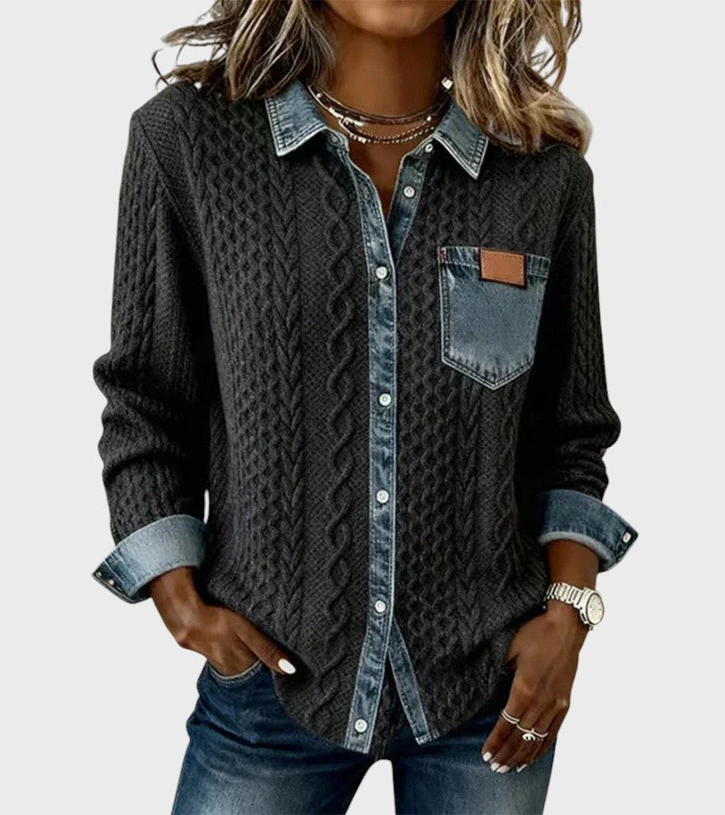 Knitted cardigan with denim details