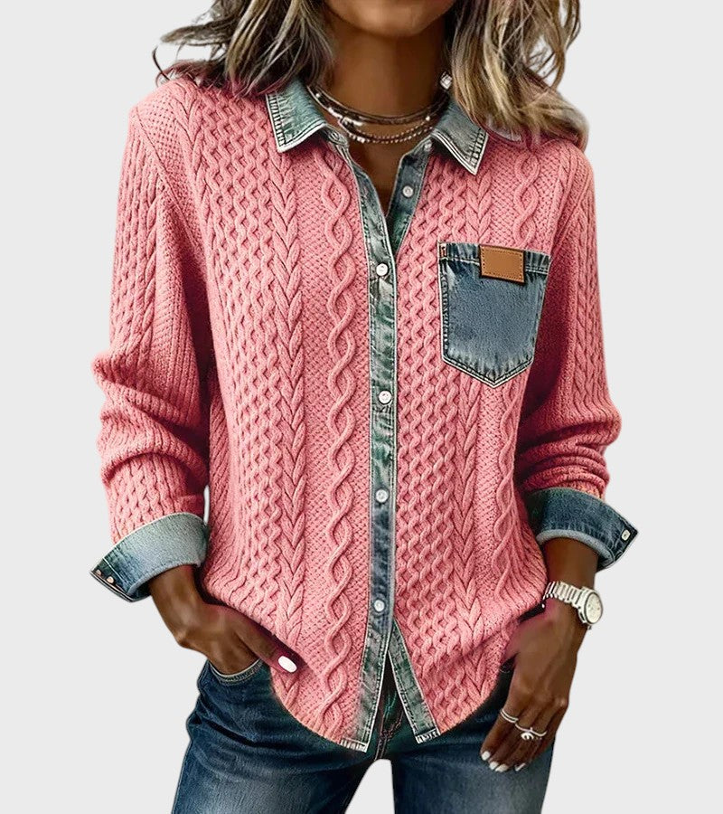 Knitted cardigan with denim details