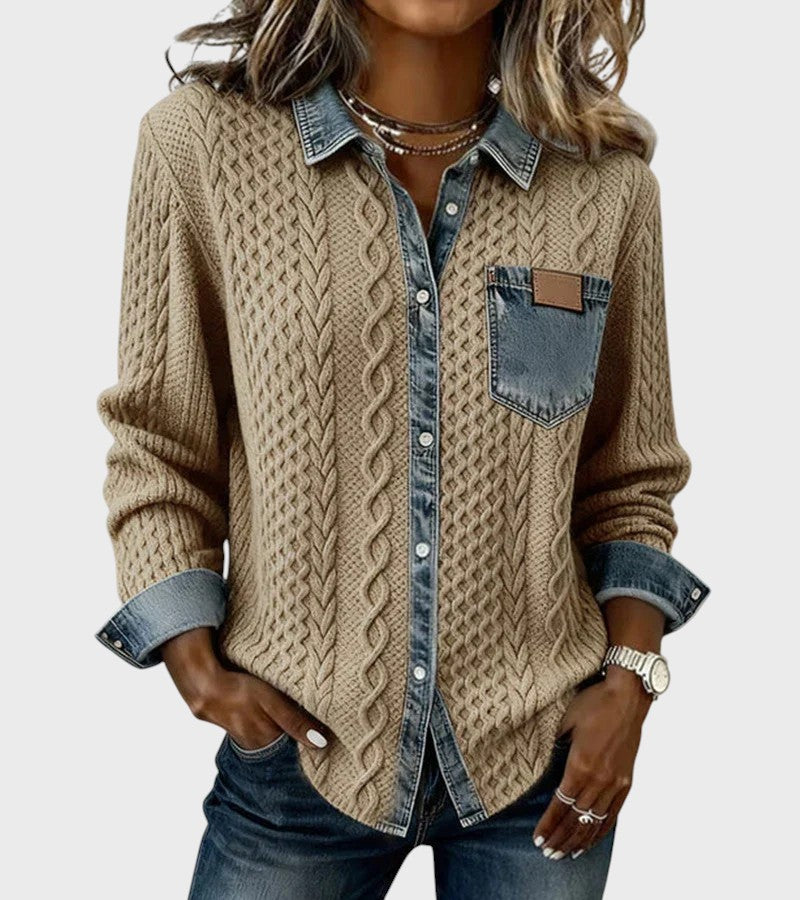Knitted cardigan with denim details