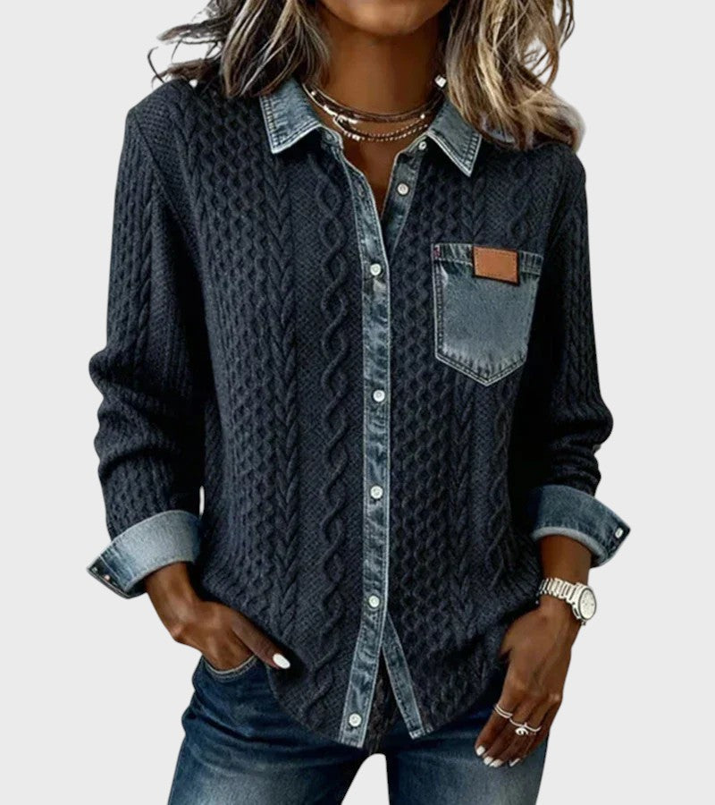 Knitted cardigan with denim details