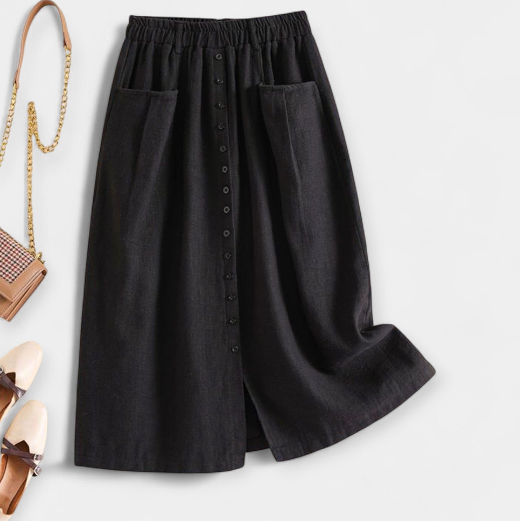 Elegant Magdaléna Vintage Midi Skirt with Front Pockets