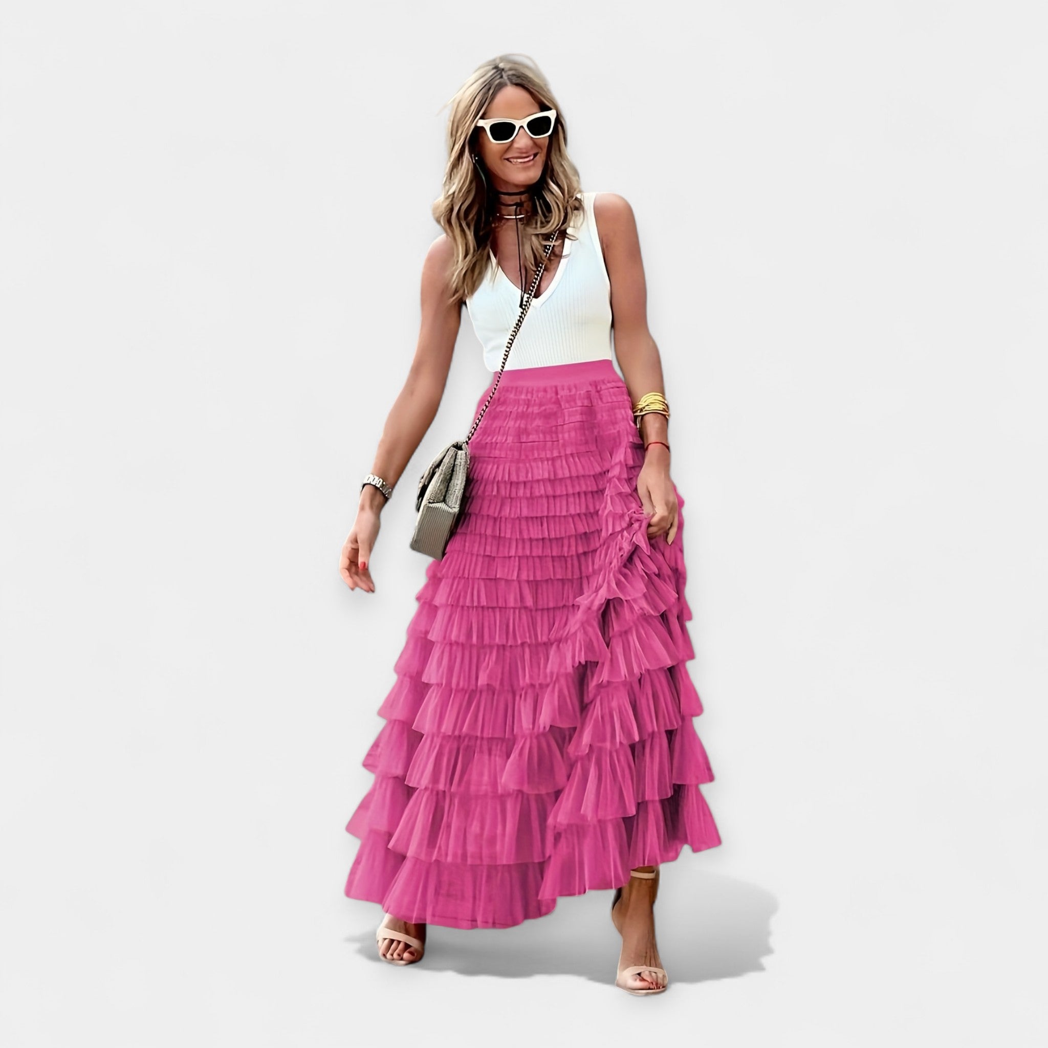 Eva Sophisticated Summer Mesh Lace Boho Satin Skirt