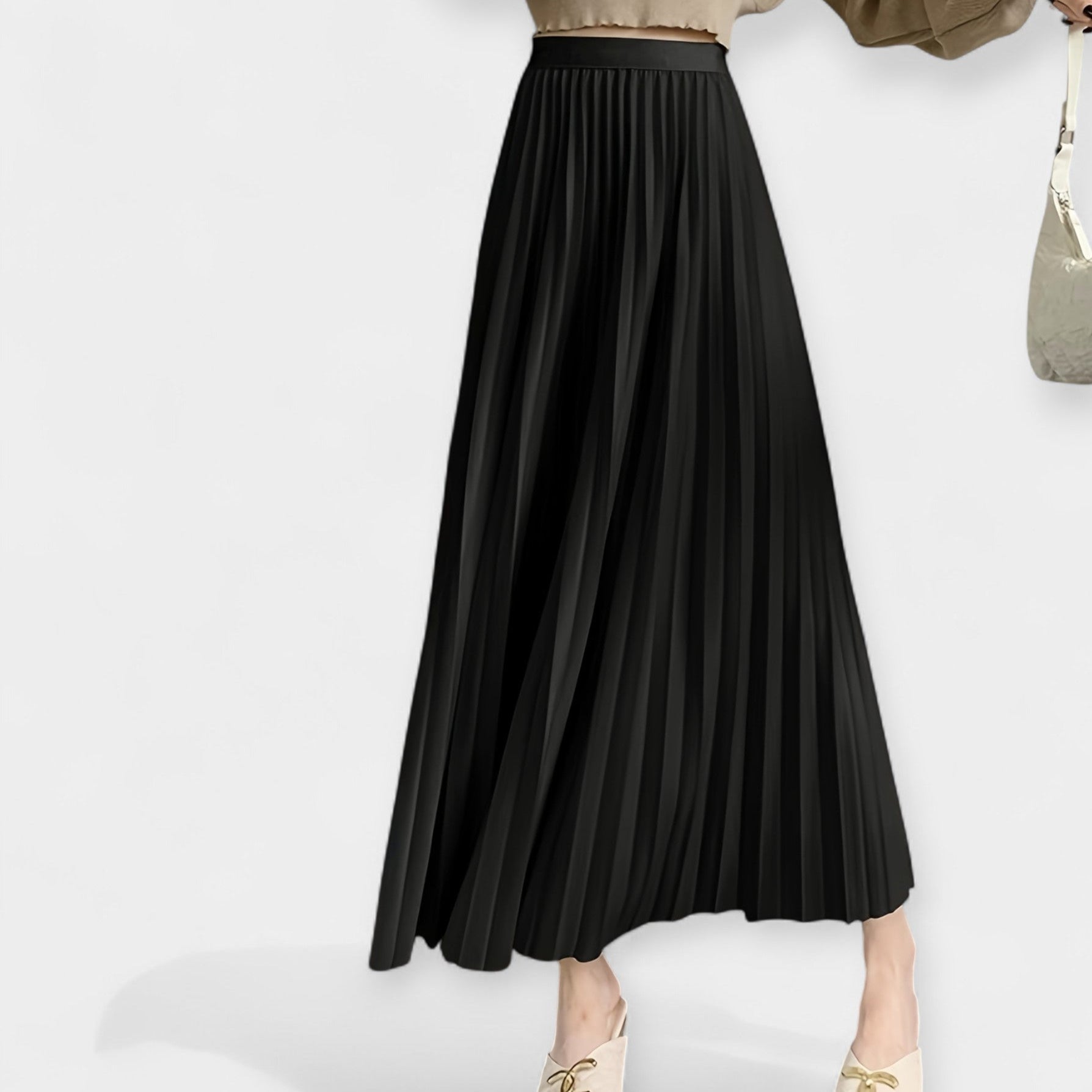 Karolína Sophisticated Long Pleated Satin Skirt