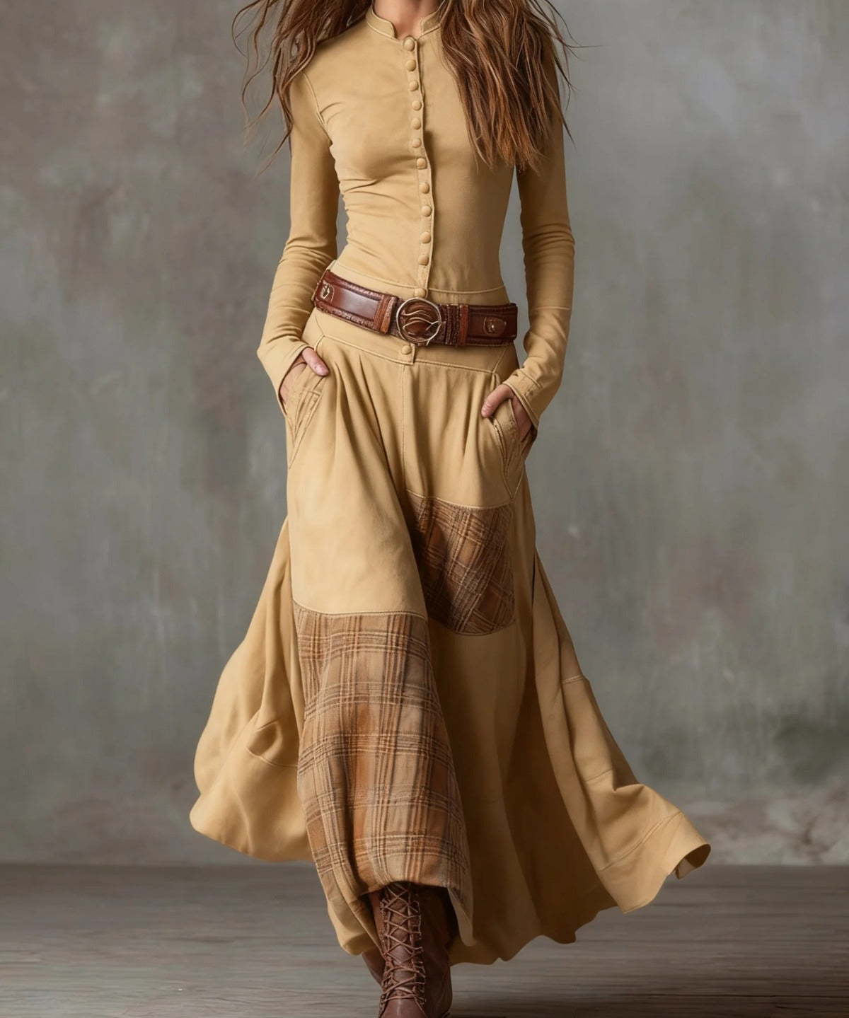 Rochie maxi din suede cu curea