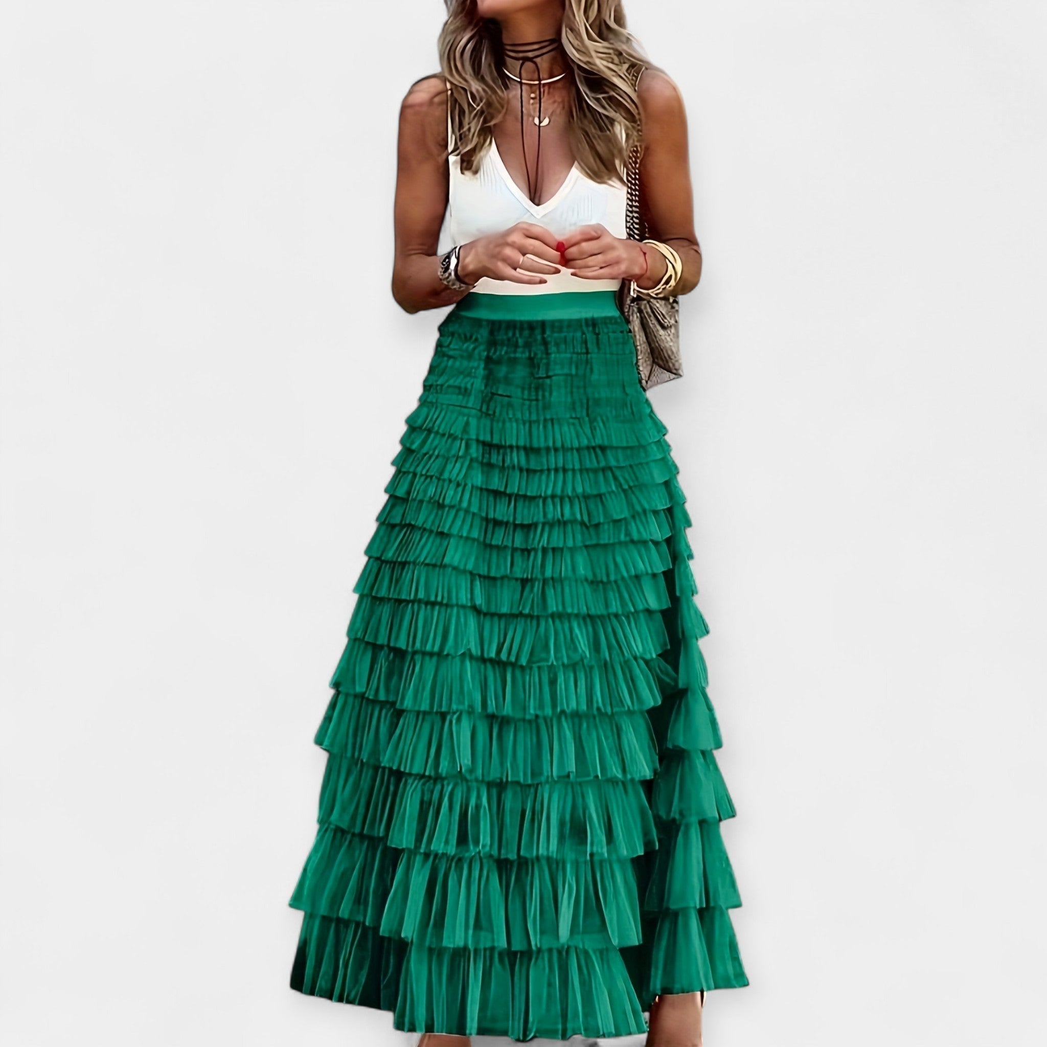 Eva Sophisticated Summer Mesh Lace Boho Satin Skirt