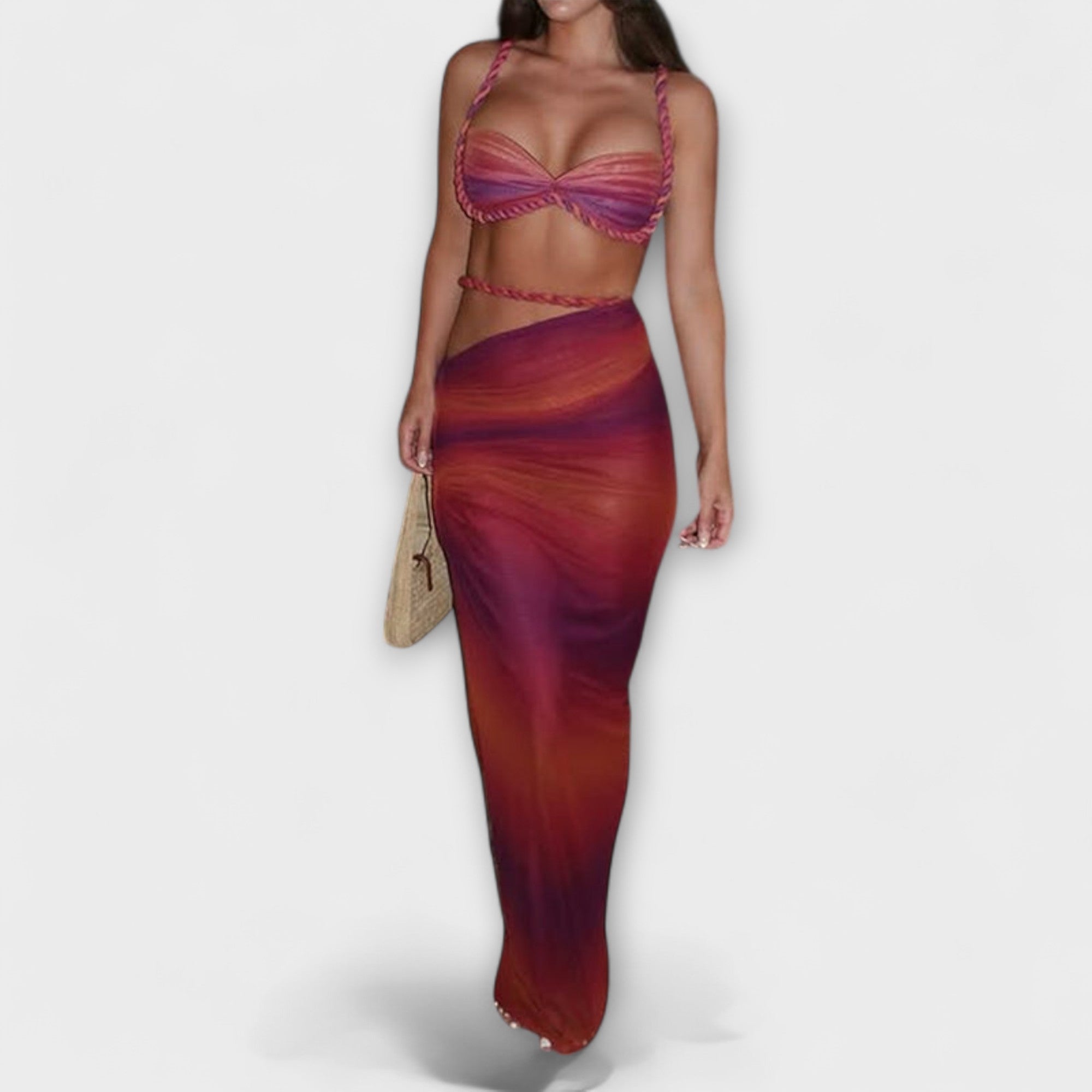 Stylish gradient knit crop top with overlay skirt