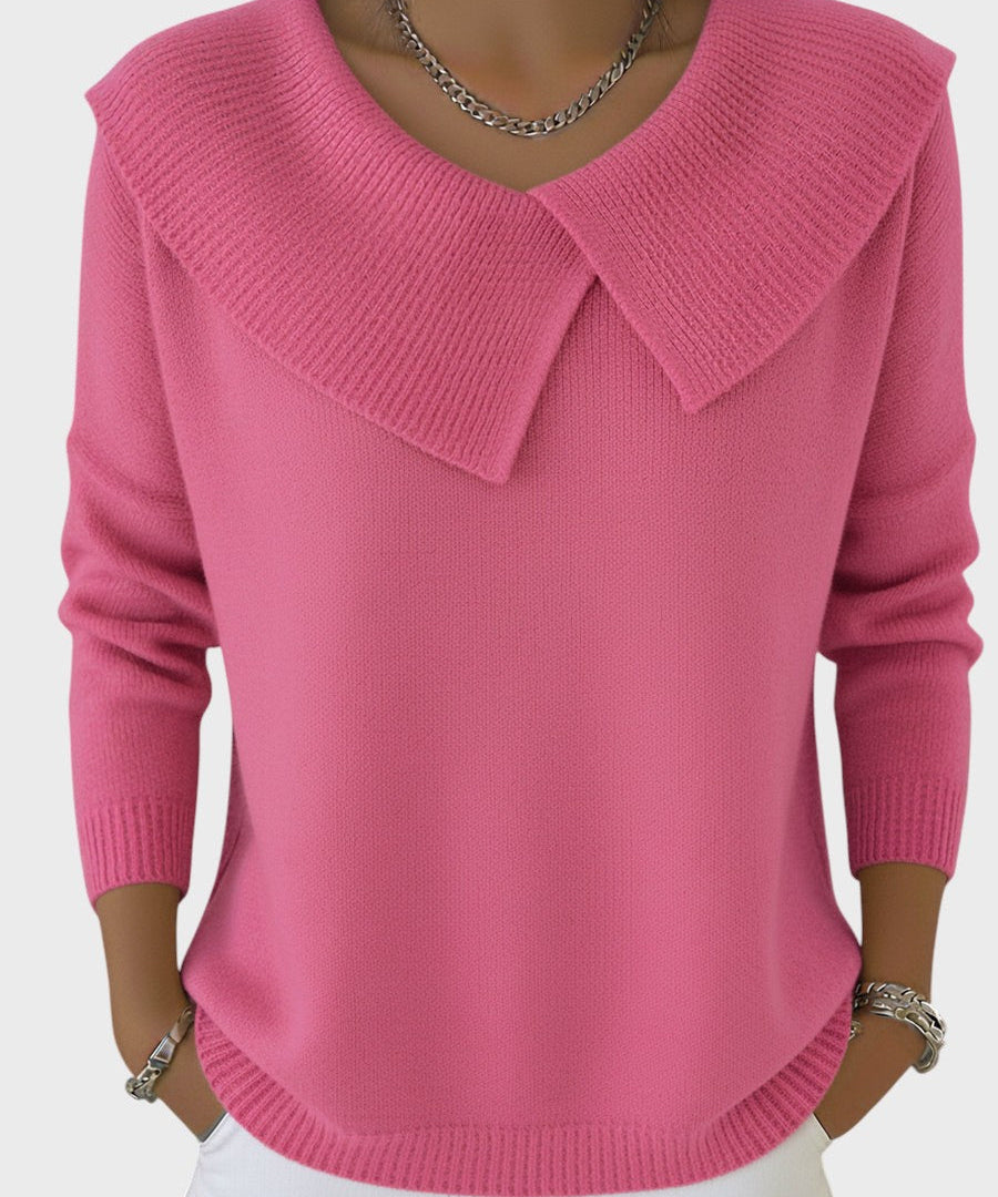 Mia Elegant Knitted Jumper with a Distinctive Collar