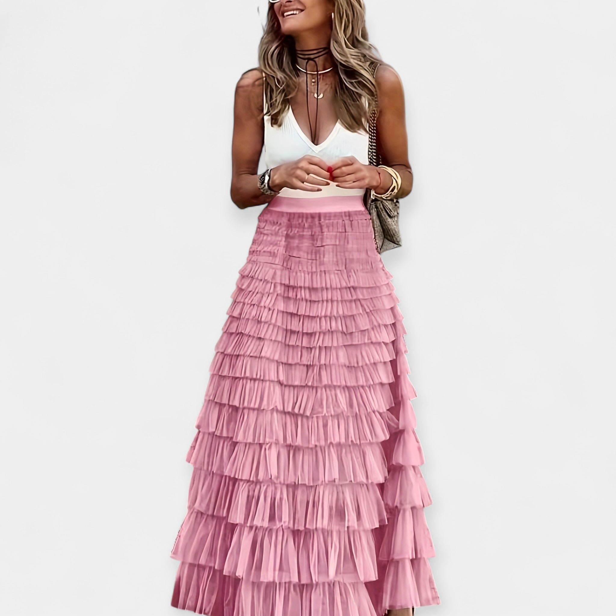 Eva Sophisticated Summer Mesh Lace Boho Satin Skirt