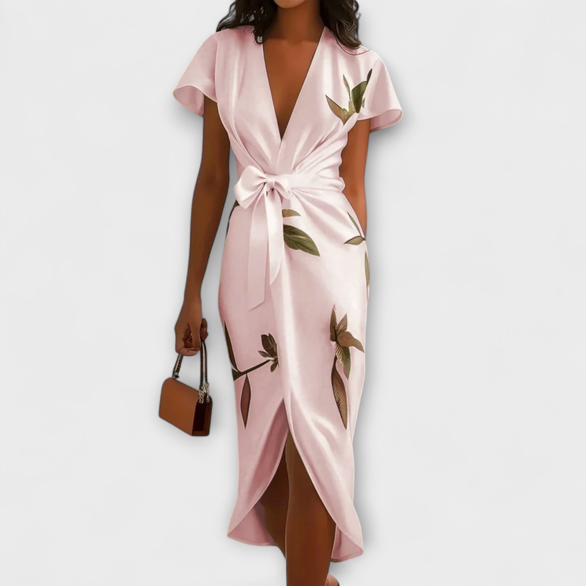 Rochie din satin cu închidere tip înfășurare