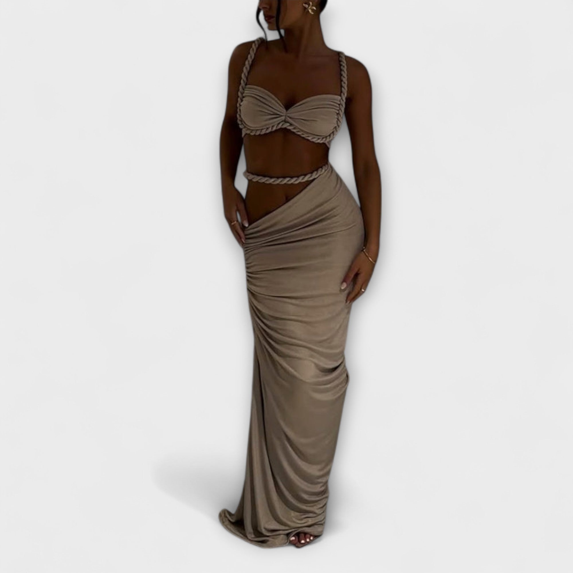 Stylish gradient knit crop top with overlay skirt