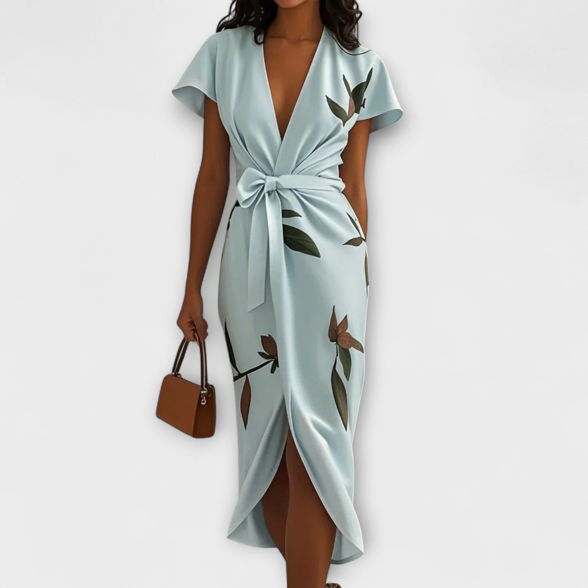 Rochie din satin cu închidere tip înfășurare