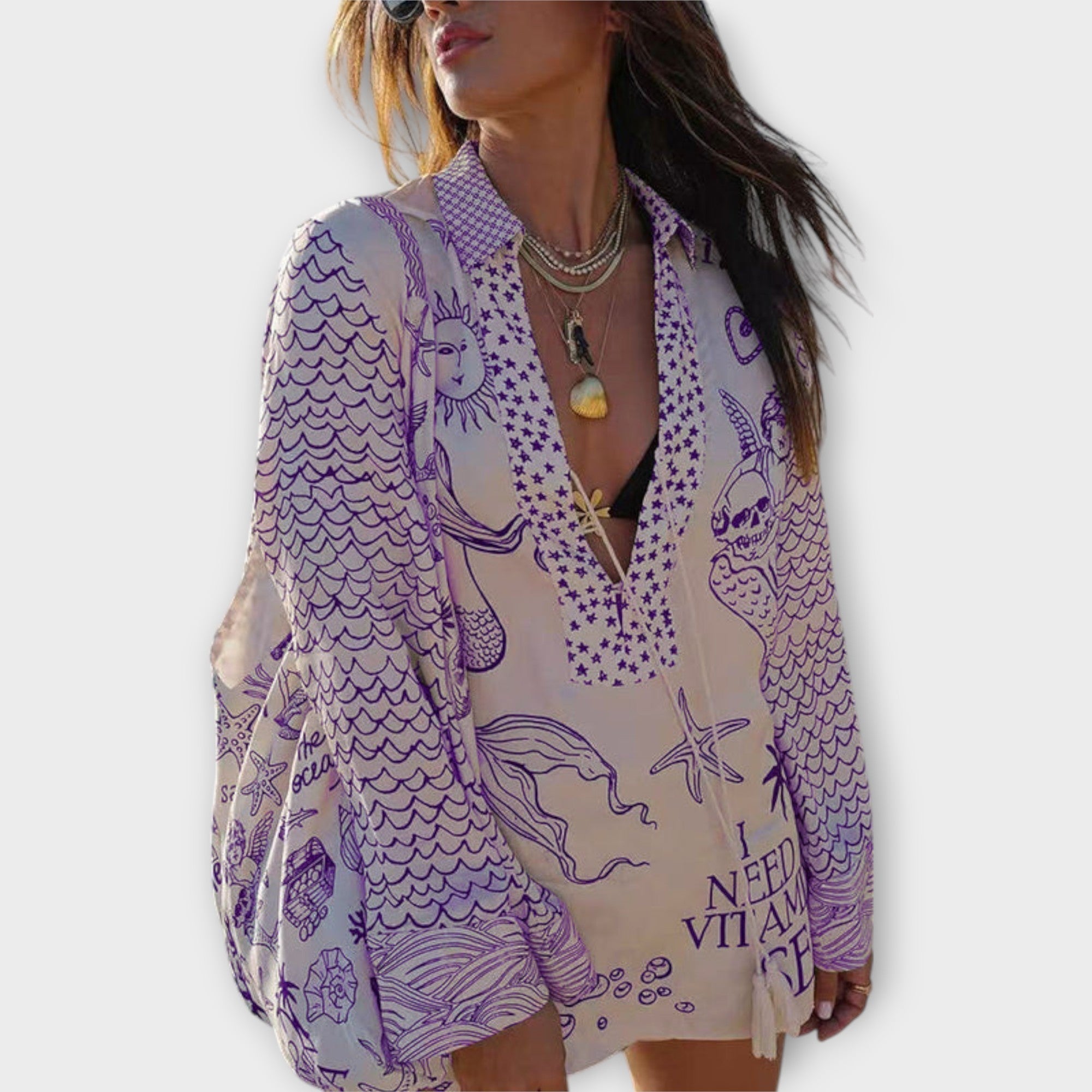 Fringe aqua satin blouse and shorts set