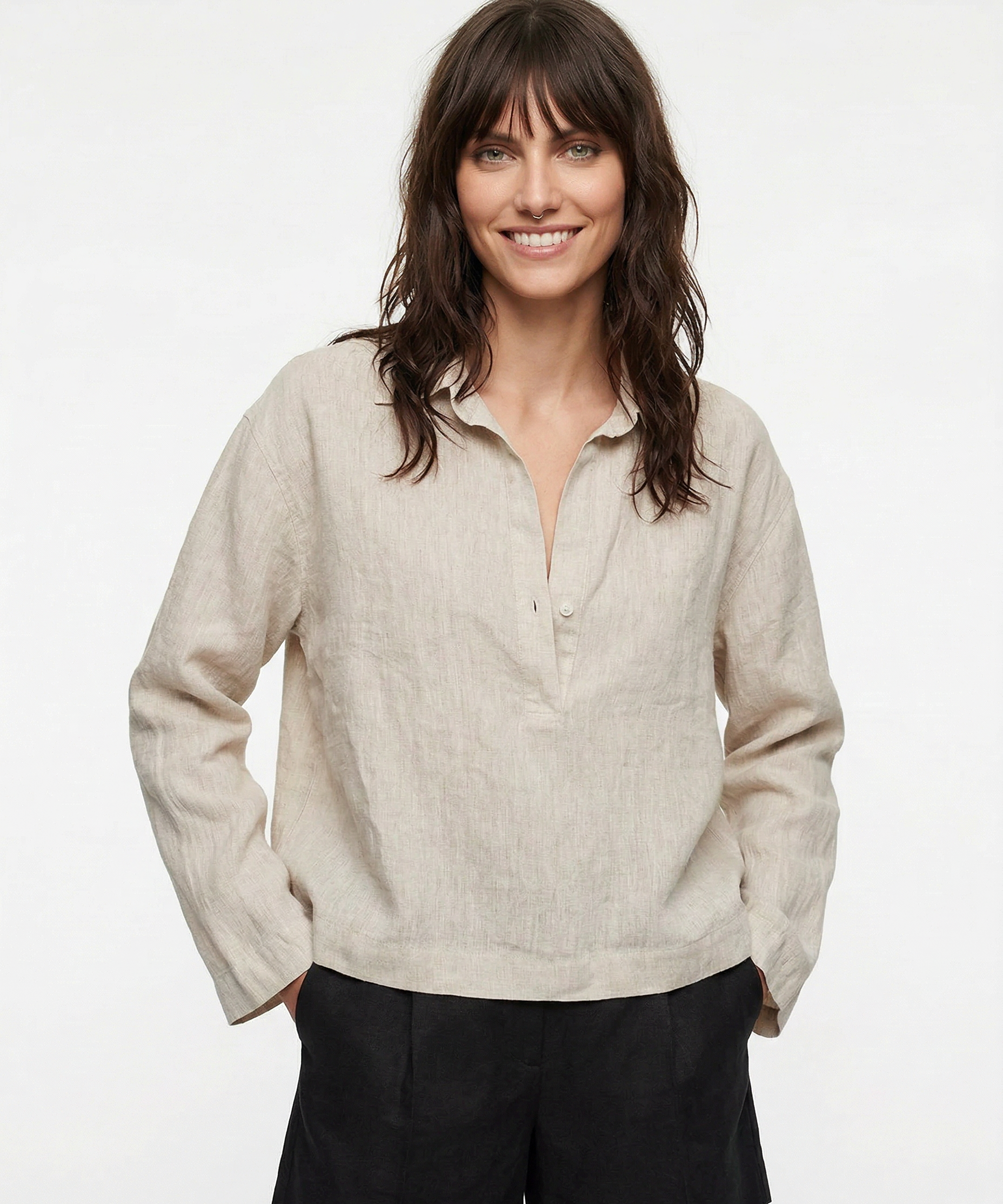 Linen jumper with polo collar