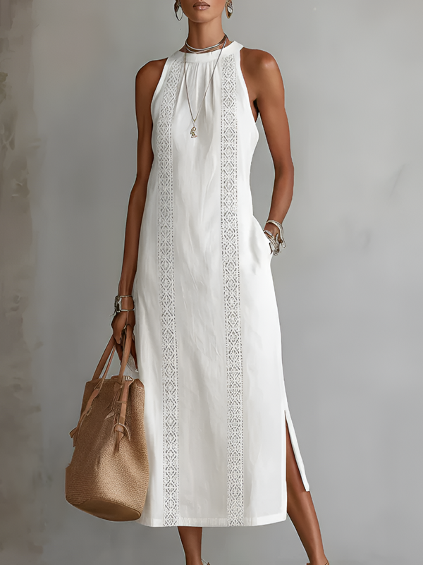 Friday | Linen Midi Dress with Mao Collar