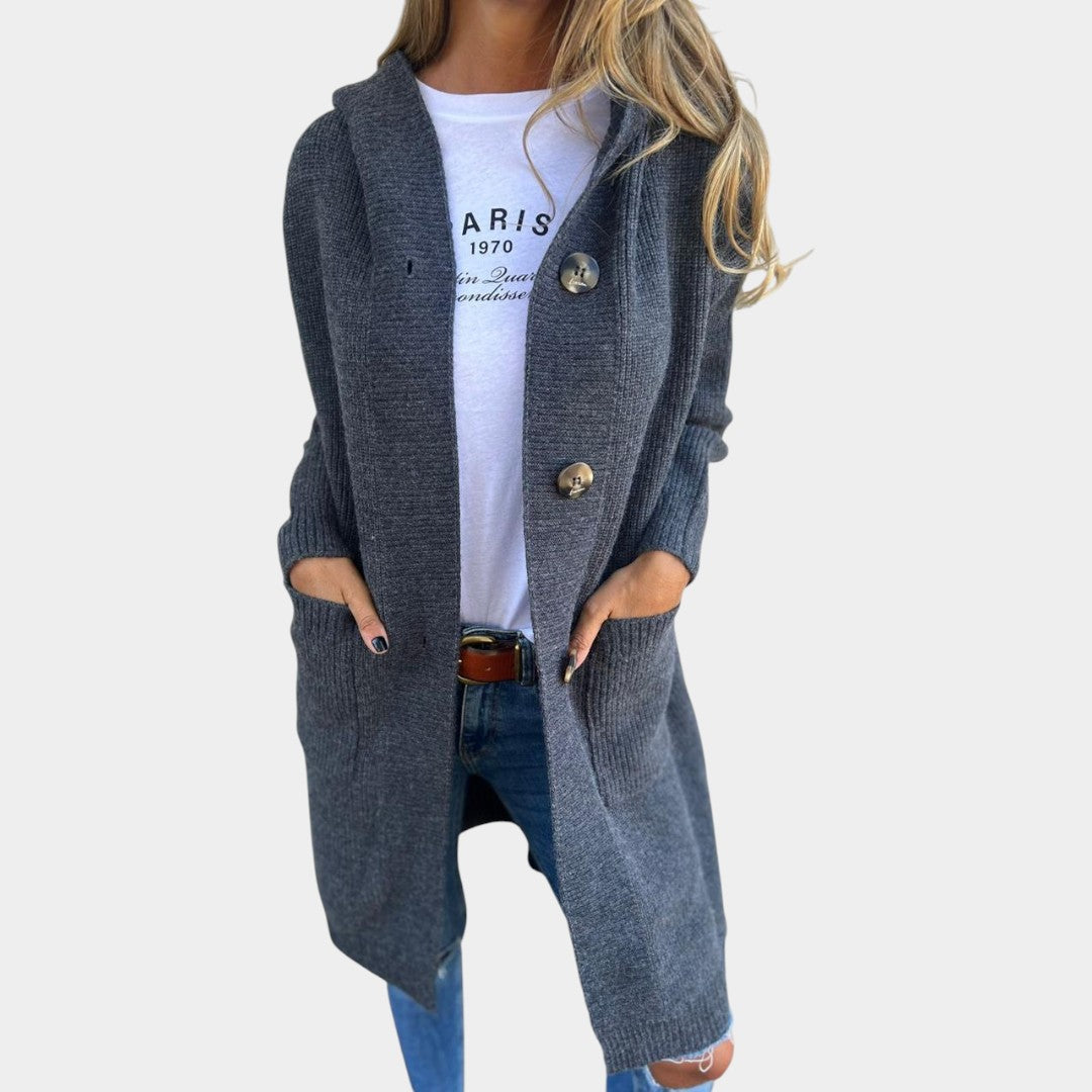Cardigan lung elastic cu nasturi