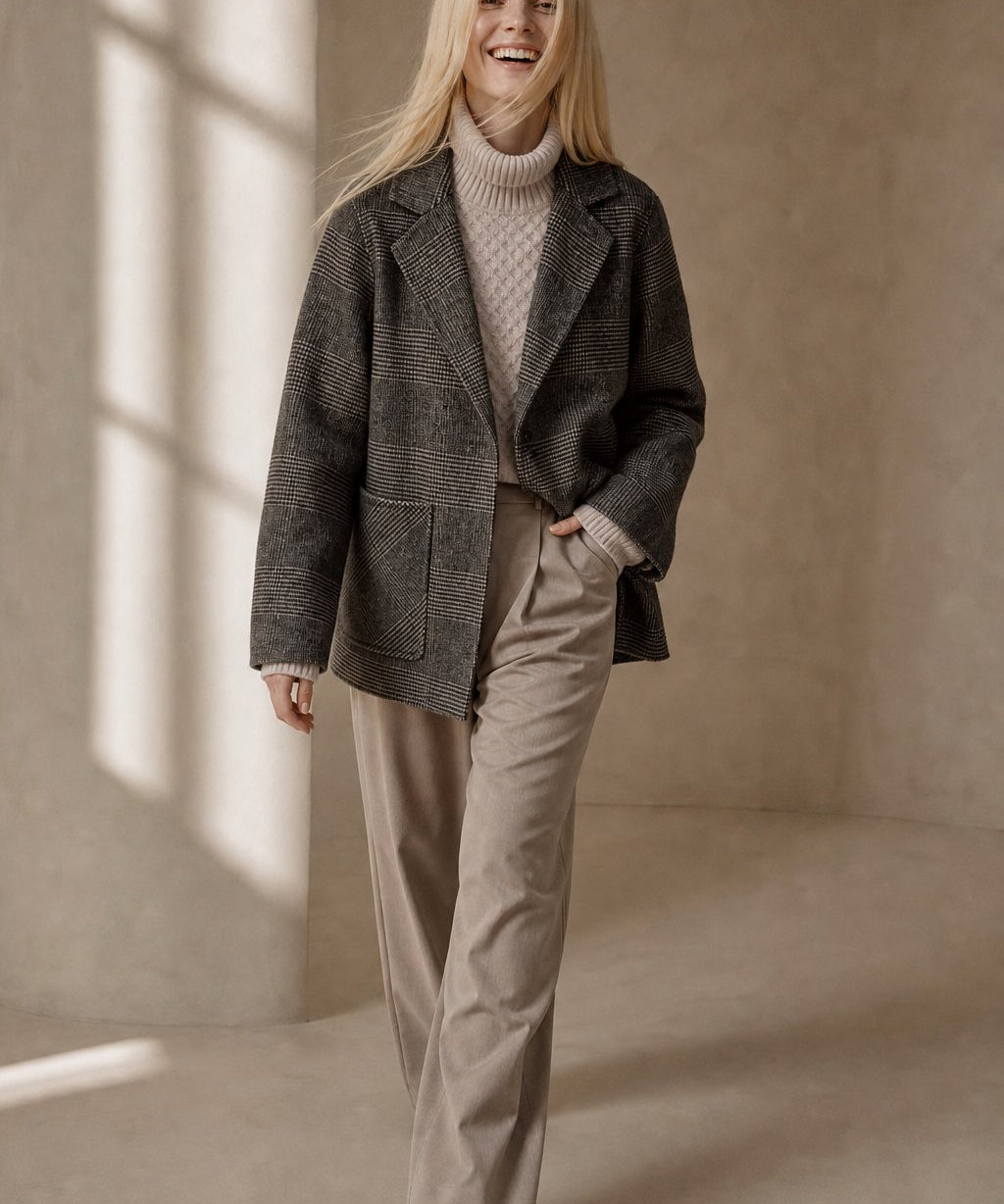 Honorine Plaid Wool Blazer Coat