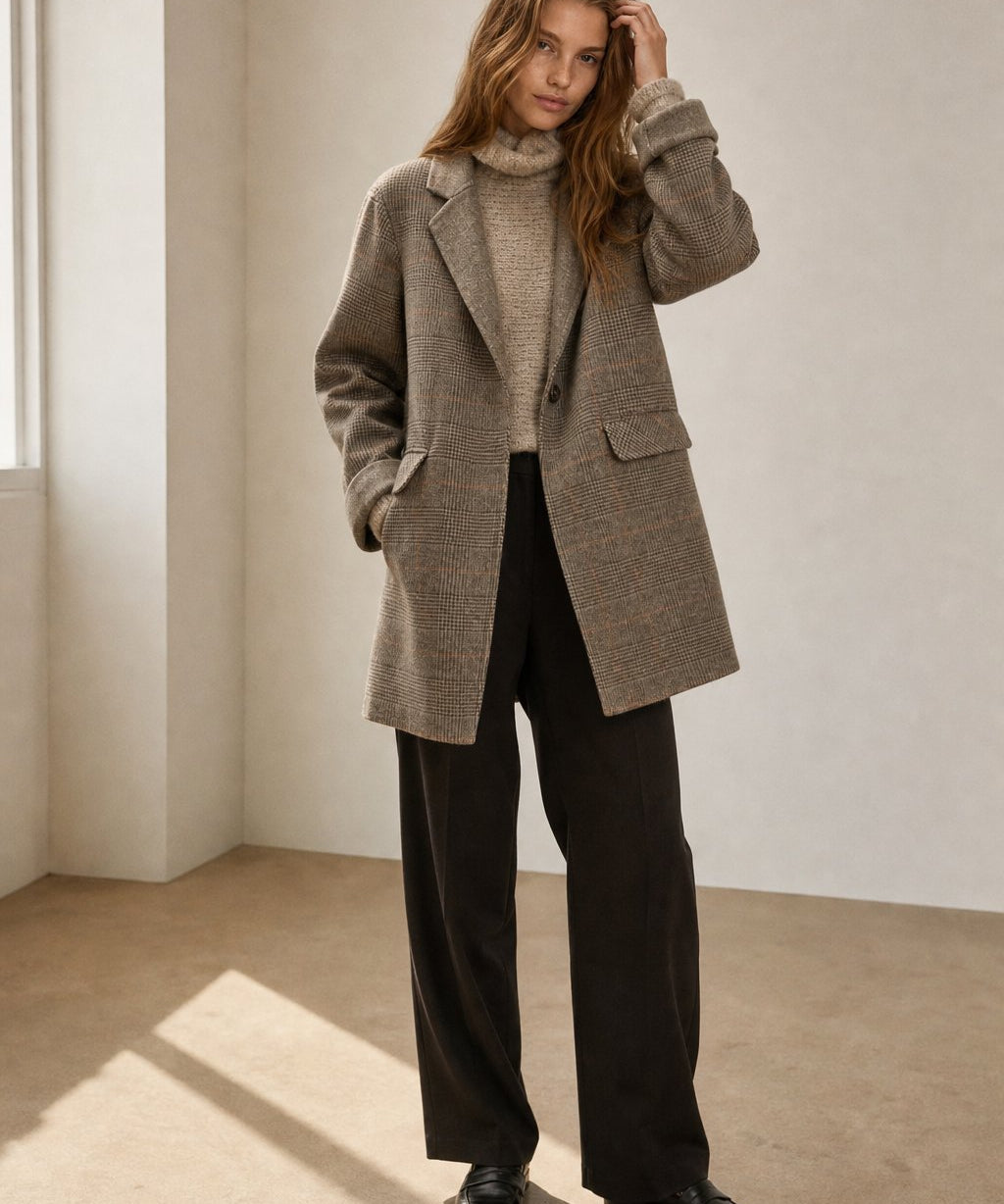 Honorine Plaid Wool Blazer Coat