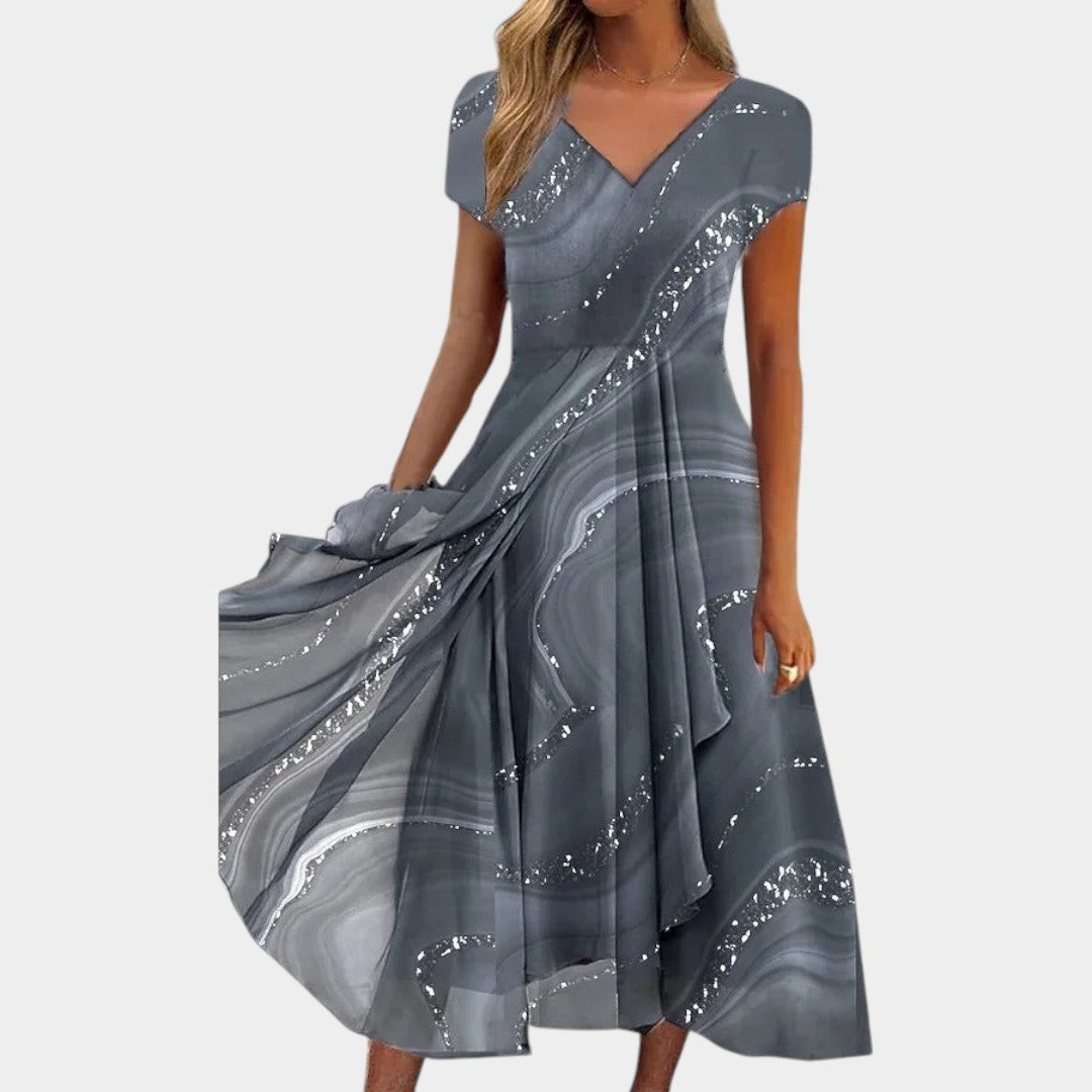 Tessa – Elegant midi dress with V-neckline