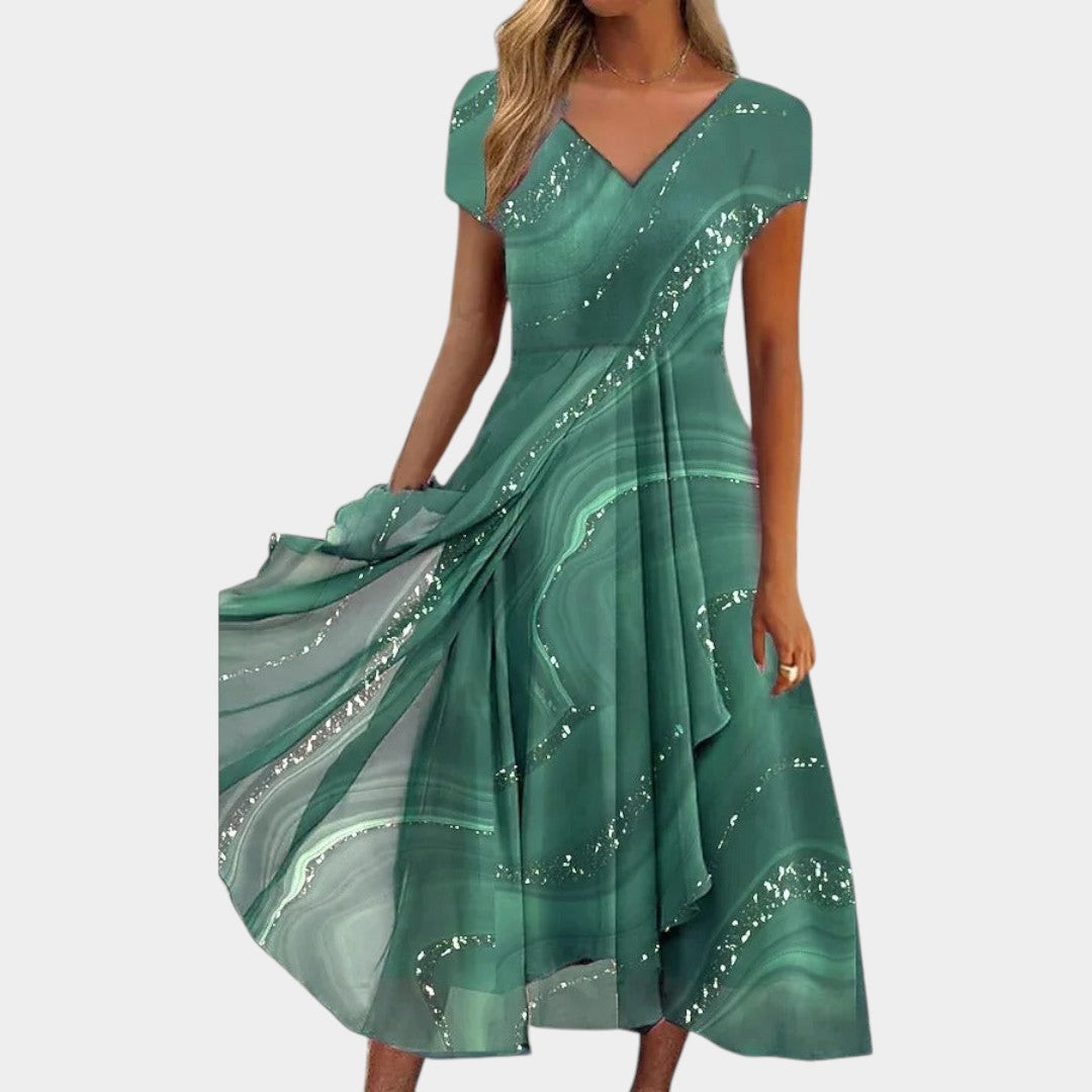 Tessa – Elegant midi dress with V-neckline