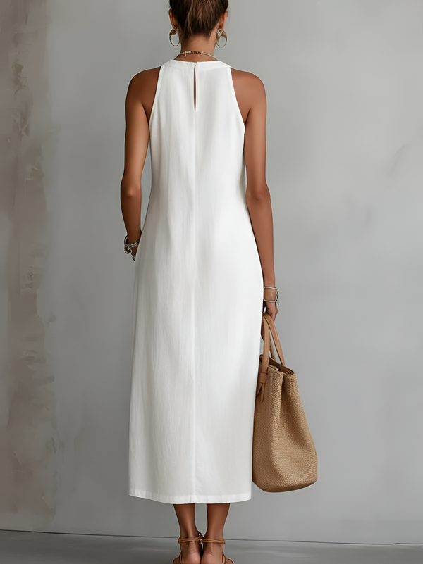 Friday | Linen Midi Dress with Mao Collar