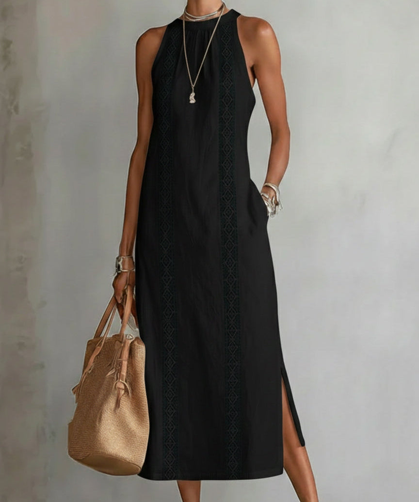 Friday | Linen Midi Dress with Mao Collar
