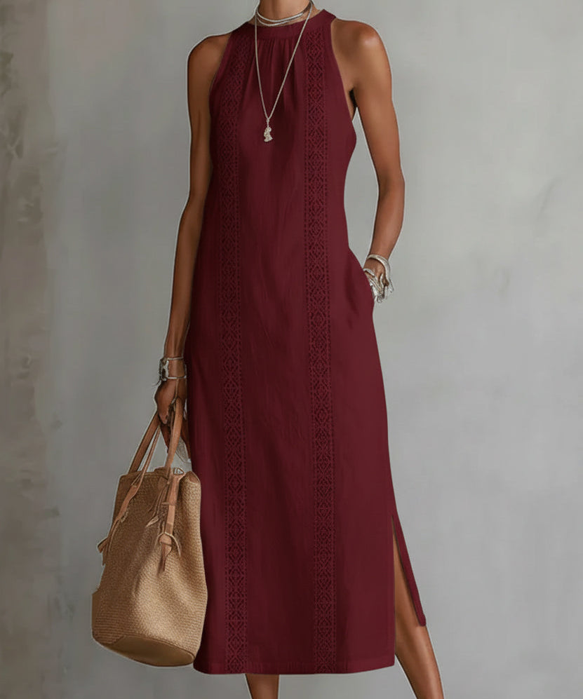 Friday | Linen Midi Dress with Mao Collar