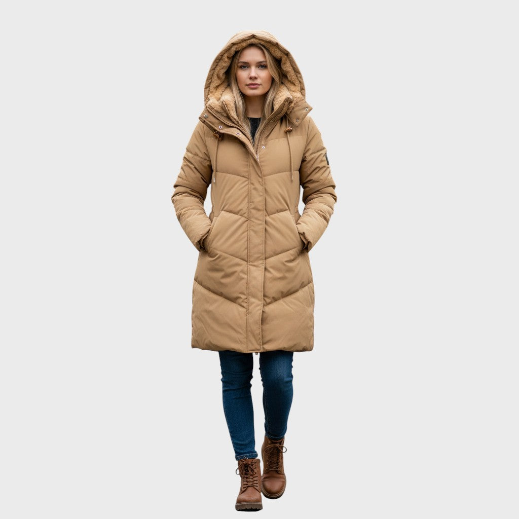 Quilted winter coat with plush lining